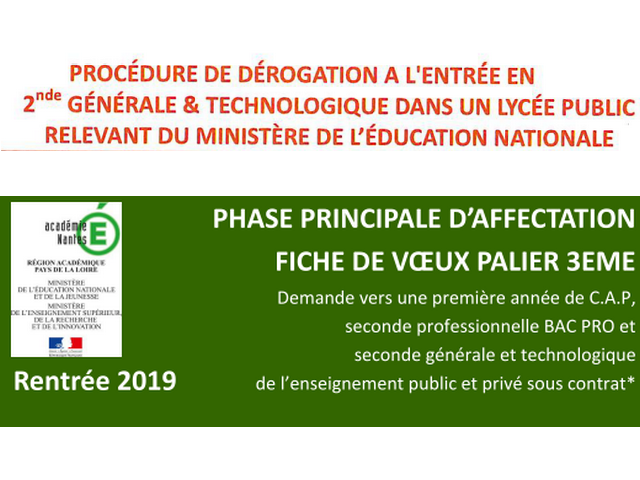 Demande de dérogation / Fiche de voeux phase principale d’affectation